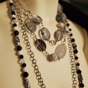 Vintage Three Necklace set Black and White ~
